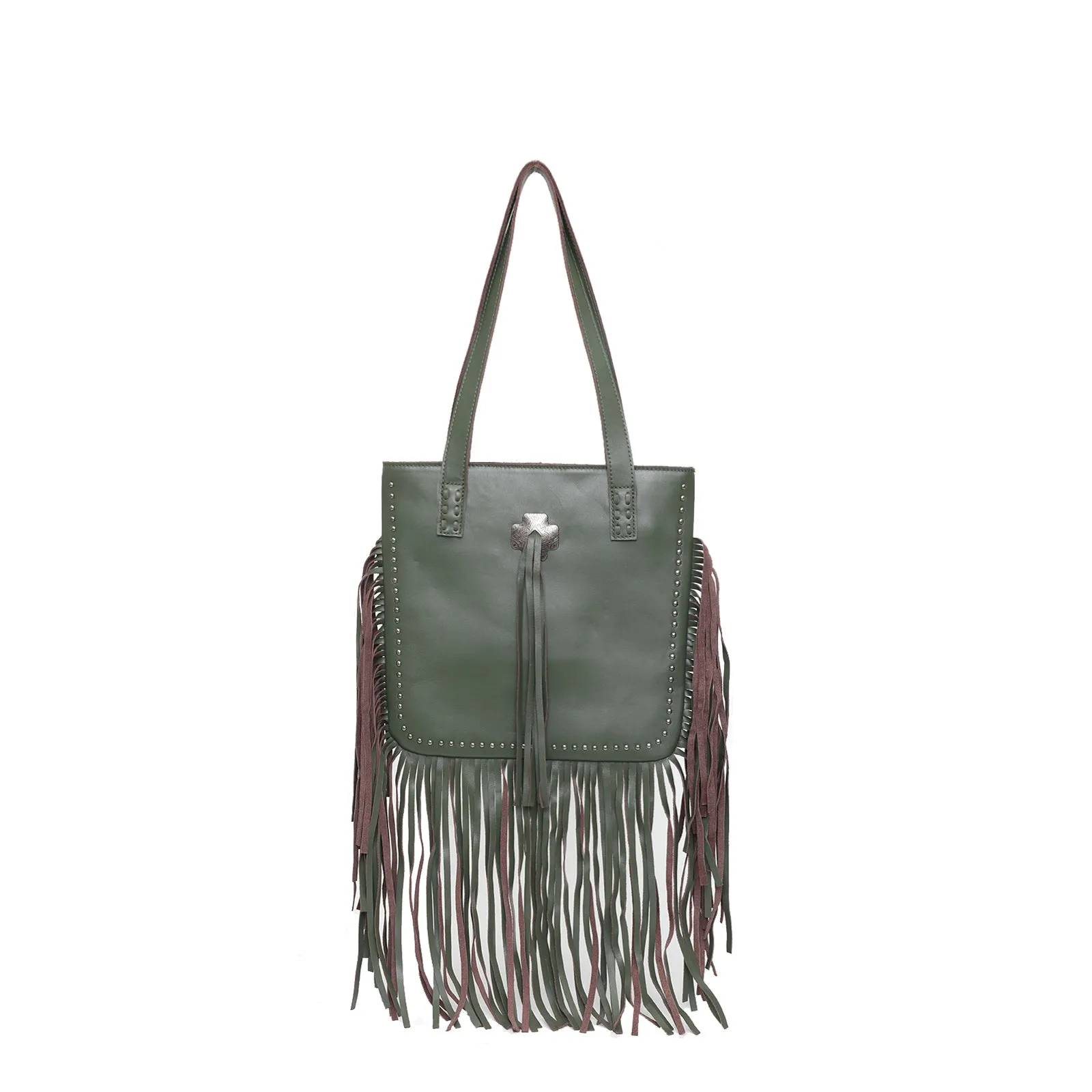 Montana West Concho Genuine Leather Fringe Tote Bag