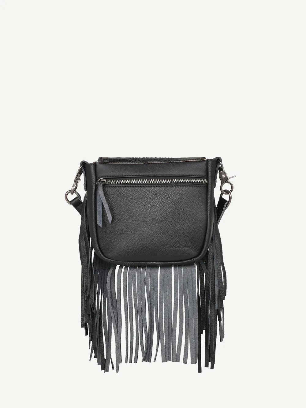 Montana West Genuine Leather Embossed Fringe Crossbody