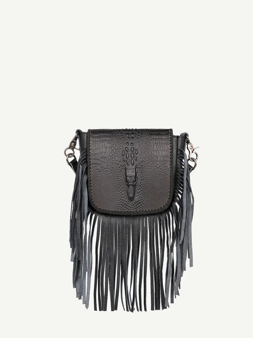 Montana West Genuine Leather Embossed Fringe Crossbody