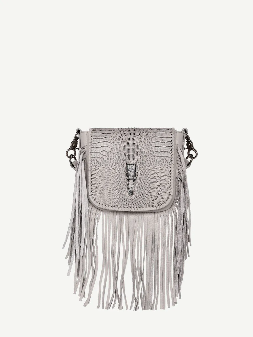 Montana West Genuine Leather Embossed Fringe Crossbody