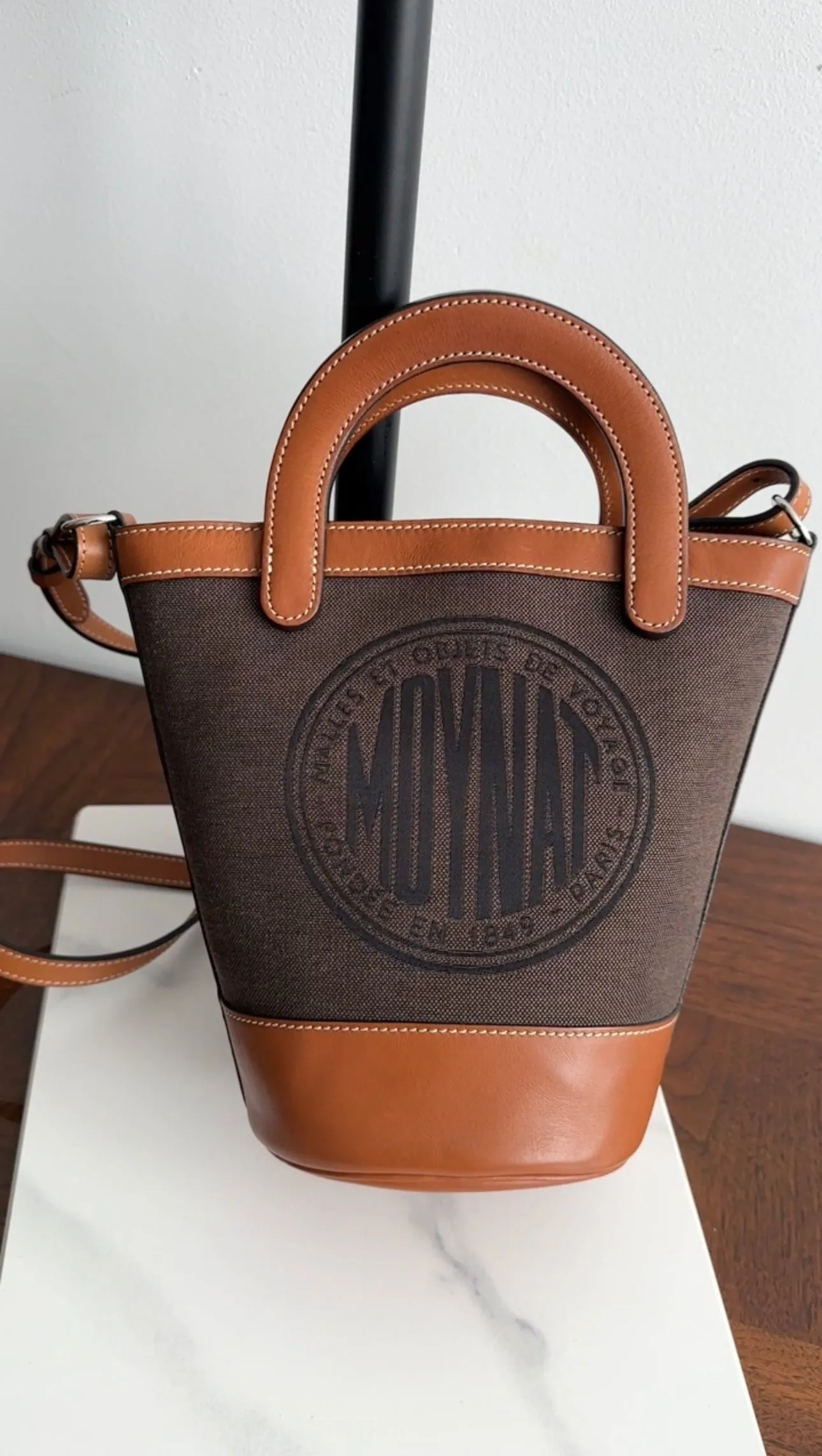 Moynat Brown Logo Canvas Bucket Bag