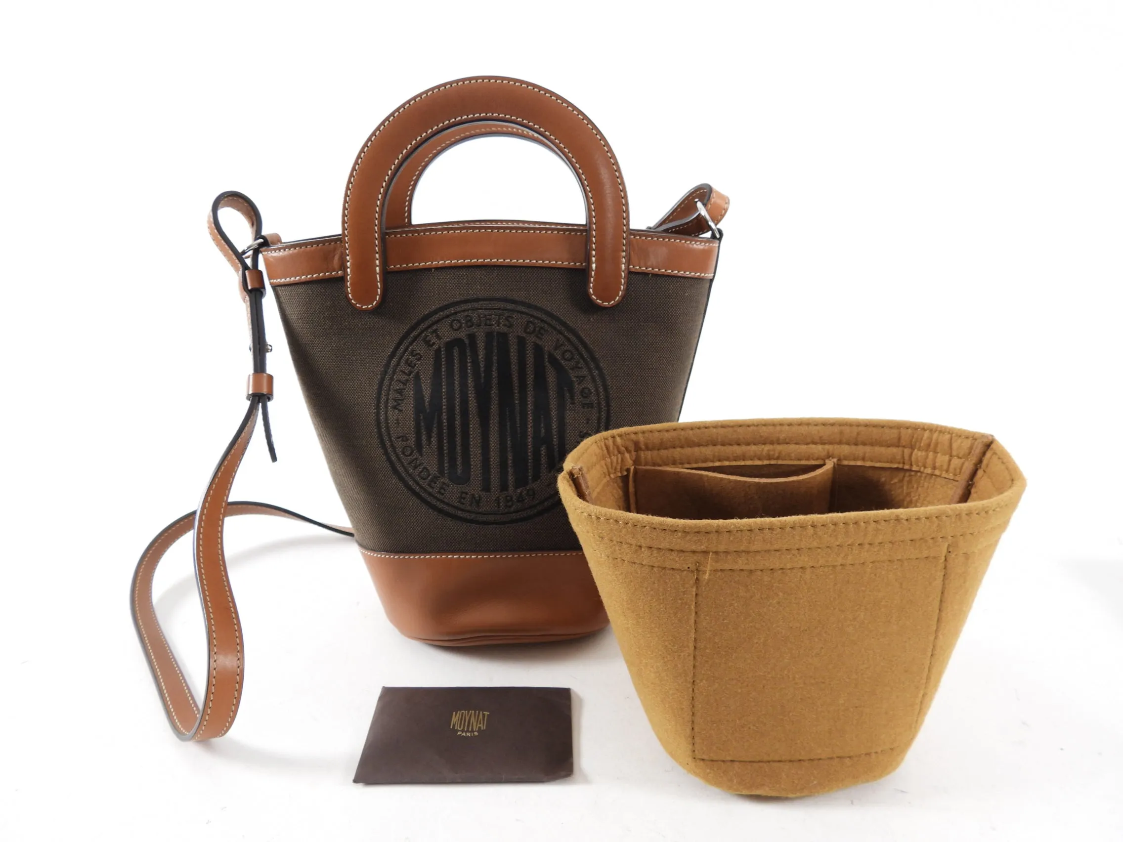 Moynat Brown Logo Canvas Bucket Bag