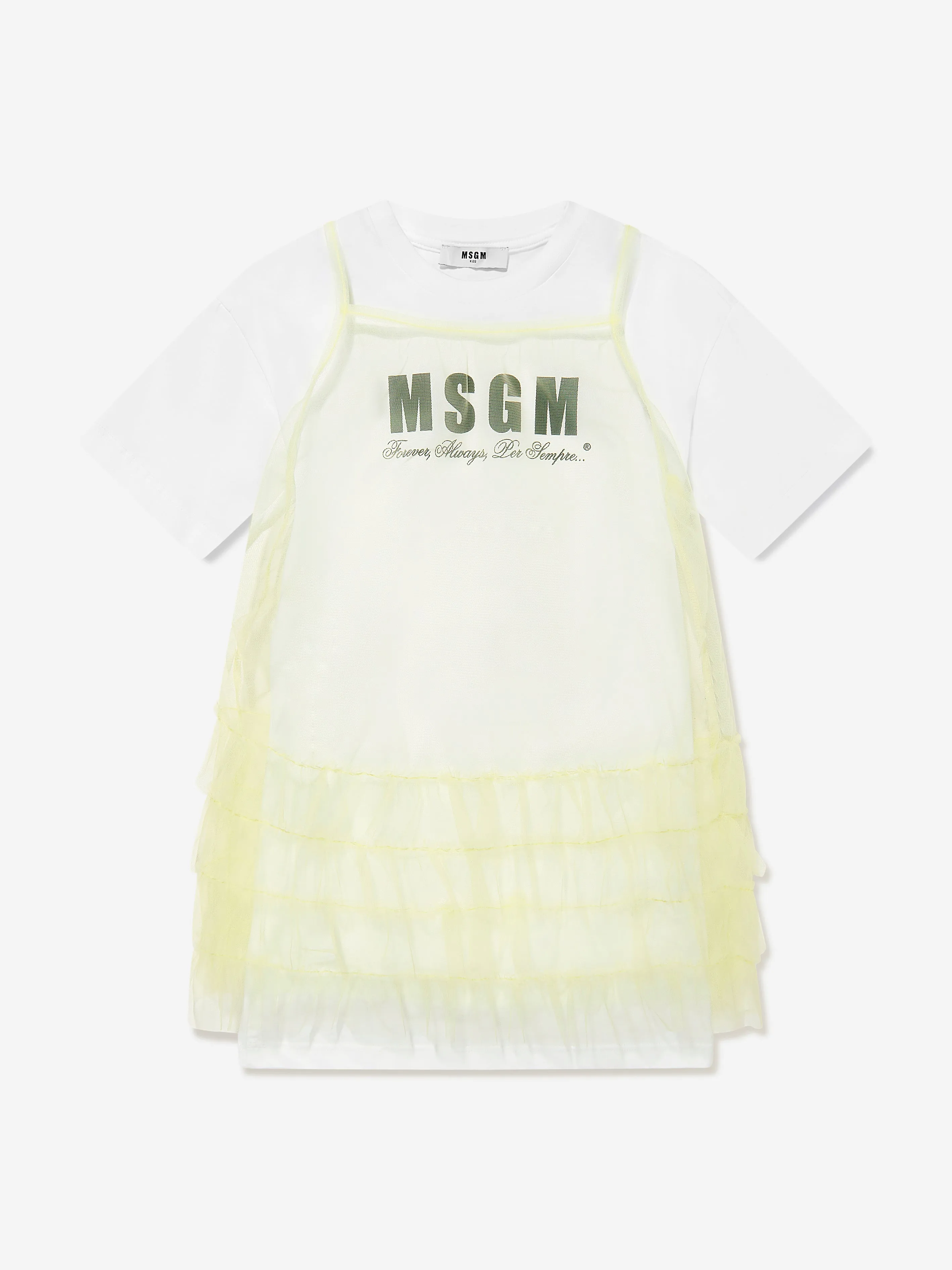 MSGM Girls Jersey And Tulle Dress in Green