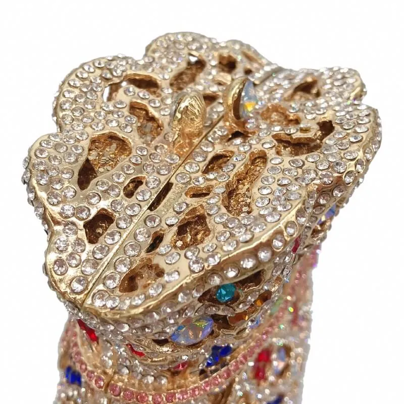 Multicolor Bundle Mouth Shape Purse Diamond Studded Clutch