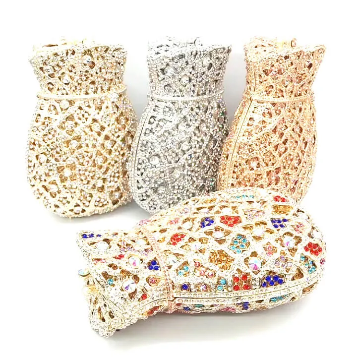 Multicolor Bundle Mouth Shape Purse Diamond Studded Clutch