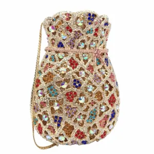 Multicolor Bundle Mouth Shape Purse Diamond Studded Clutch