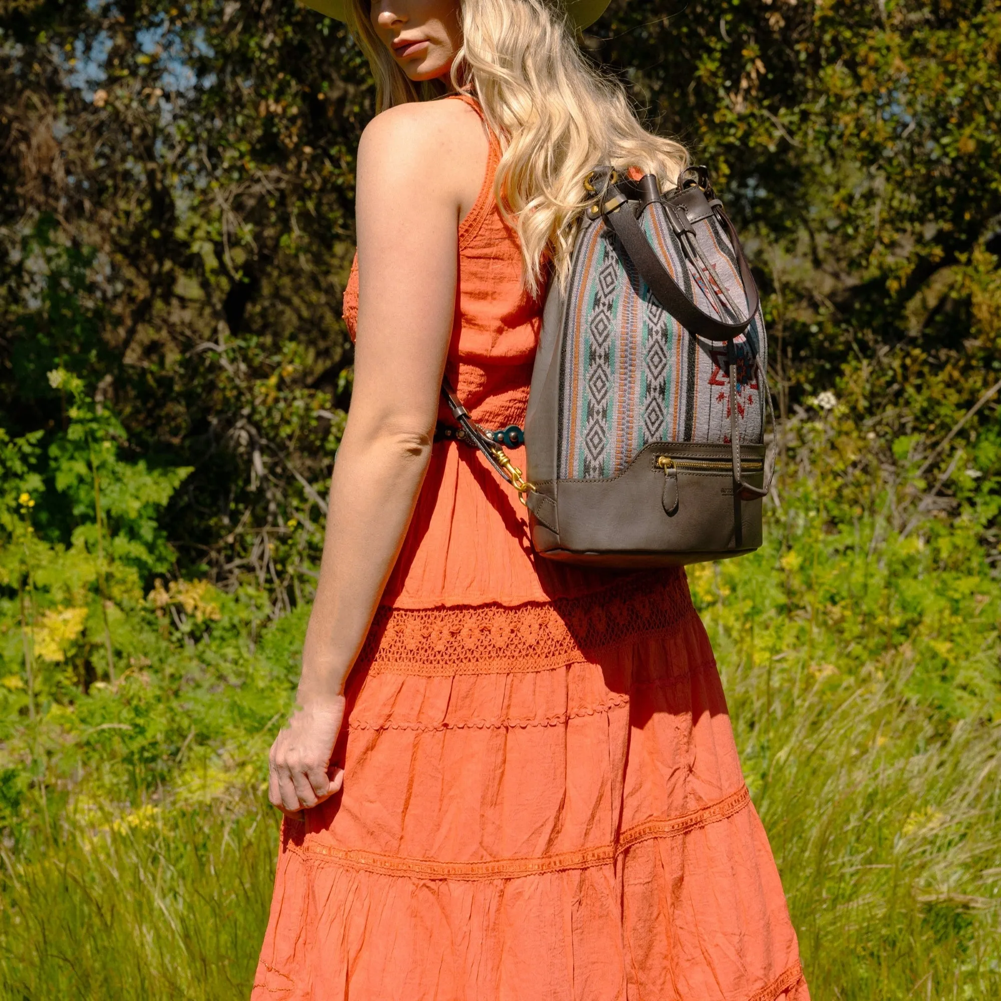 Myrtle Geometric Convertible Bucket Backpack