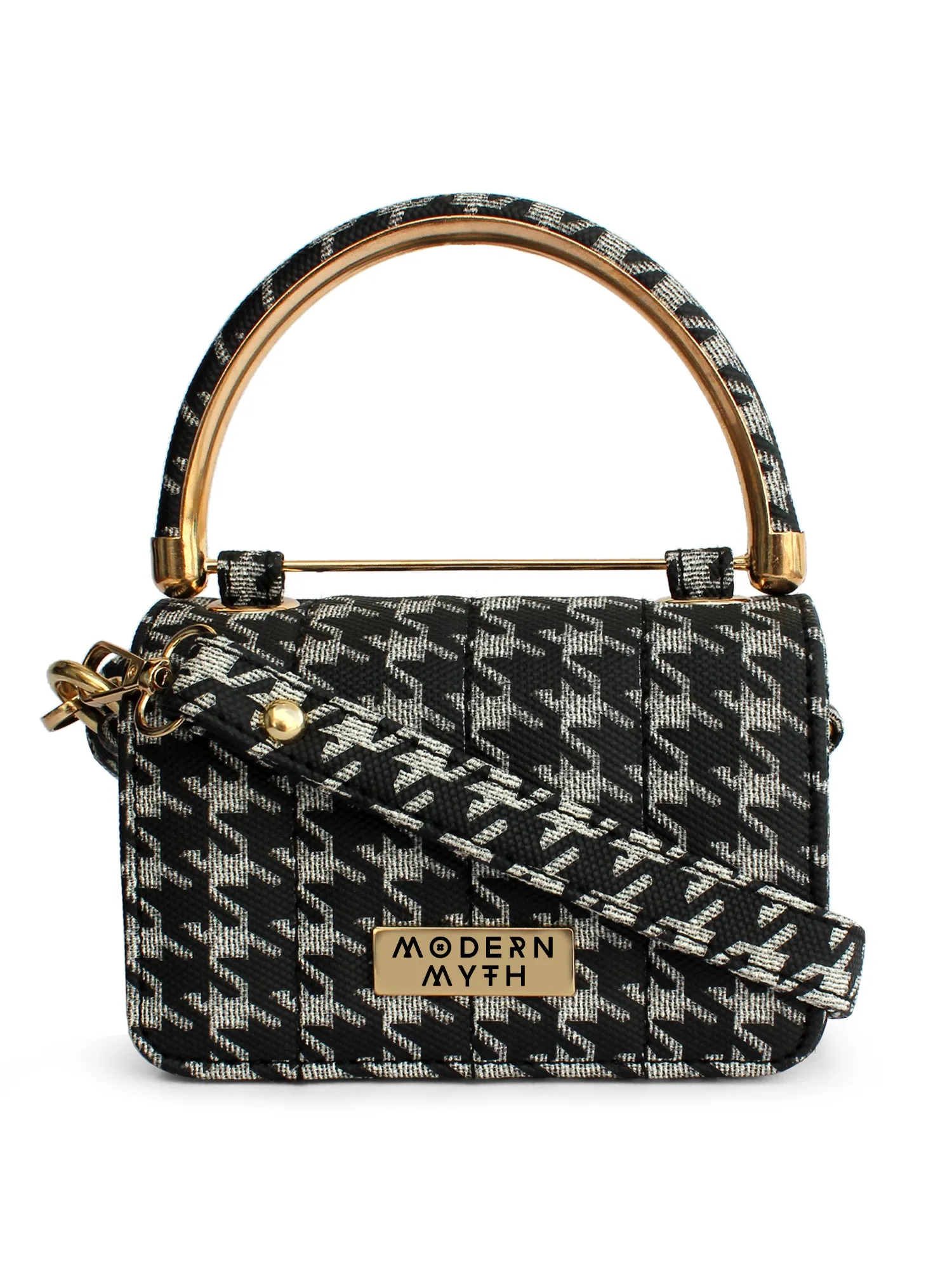 Nano Black & White Houndstooth Mini Box Bag | Modern Myth