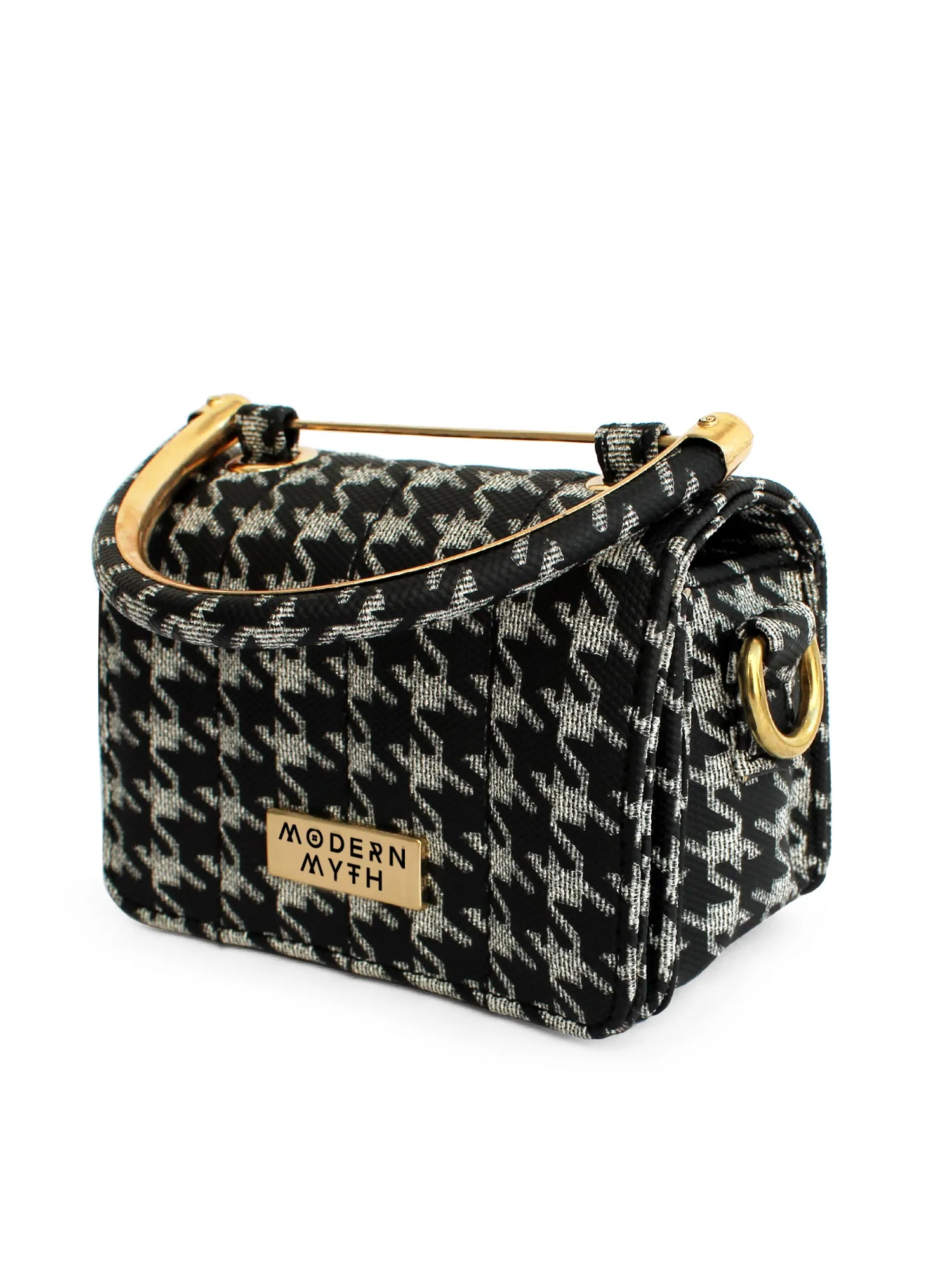 Nano Black & White Houndstooth Mini Box Bag | Modern Myth