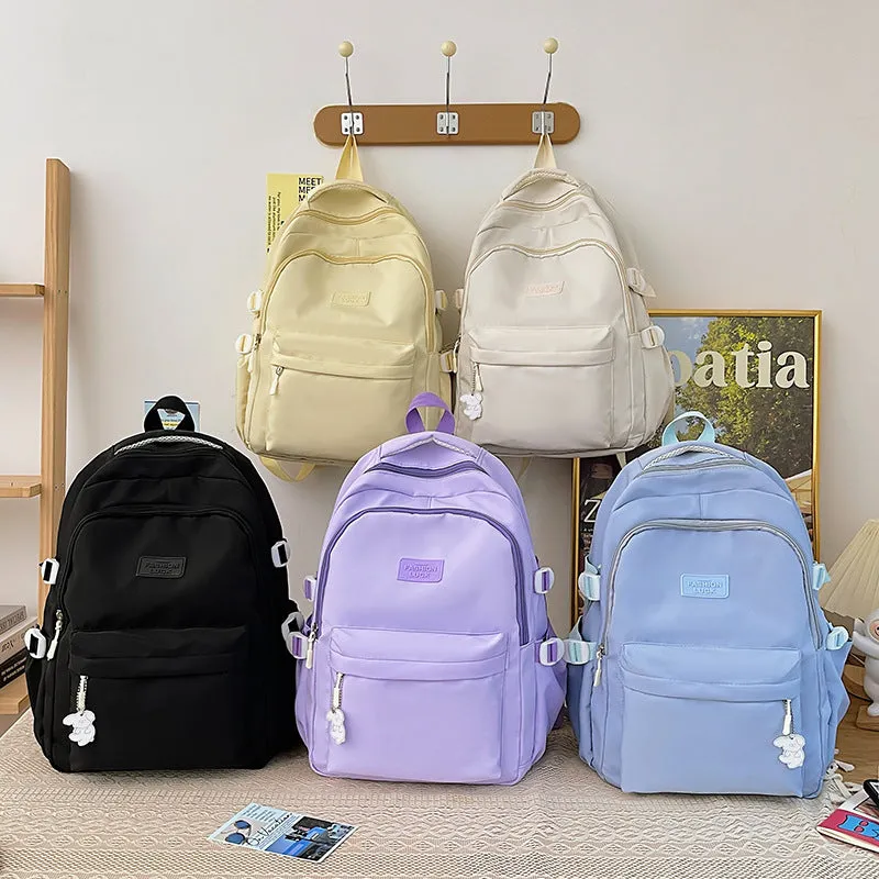 New Pure Color Women's Korean Style Harajuku Backpack University Style Junior High School High School Student Schoolbag Women's Simple Big Face