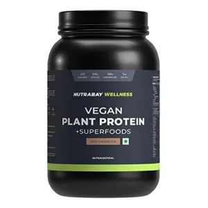 Nutrabay Wellness Vegan Plant Protein (24g Vegan Protein - Pea & Brown Rice Protein) with Vitamins Minerals - Post Workout Drink for Muscle Growth, Gym Supplement for Men & Women -1 kg Rich Chocolate