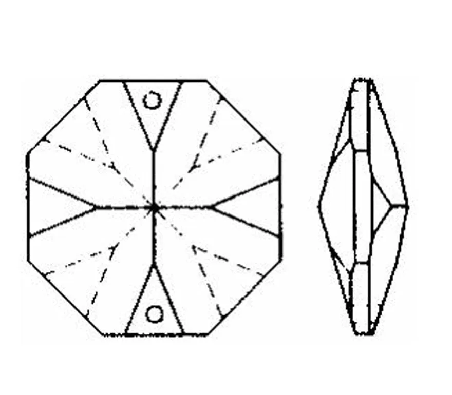 Octagon Crystal 14mm Black Diamond Prism with Two Holes