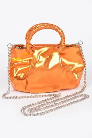 Orange Metallic Top Handle Crossbody Bag