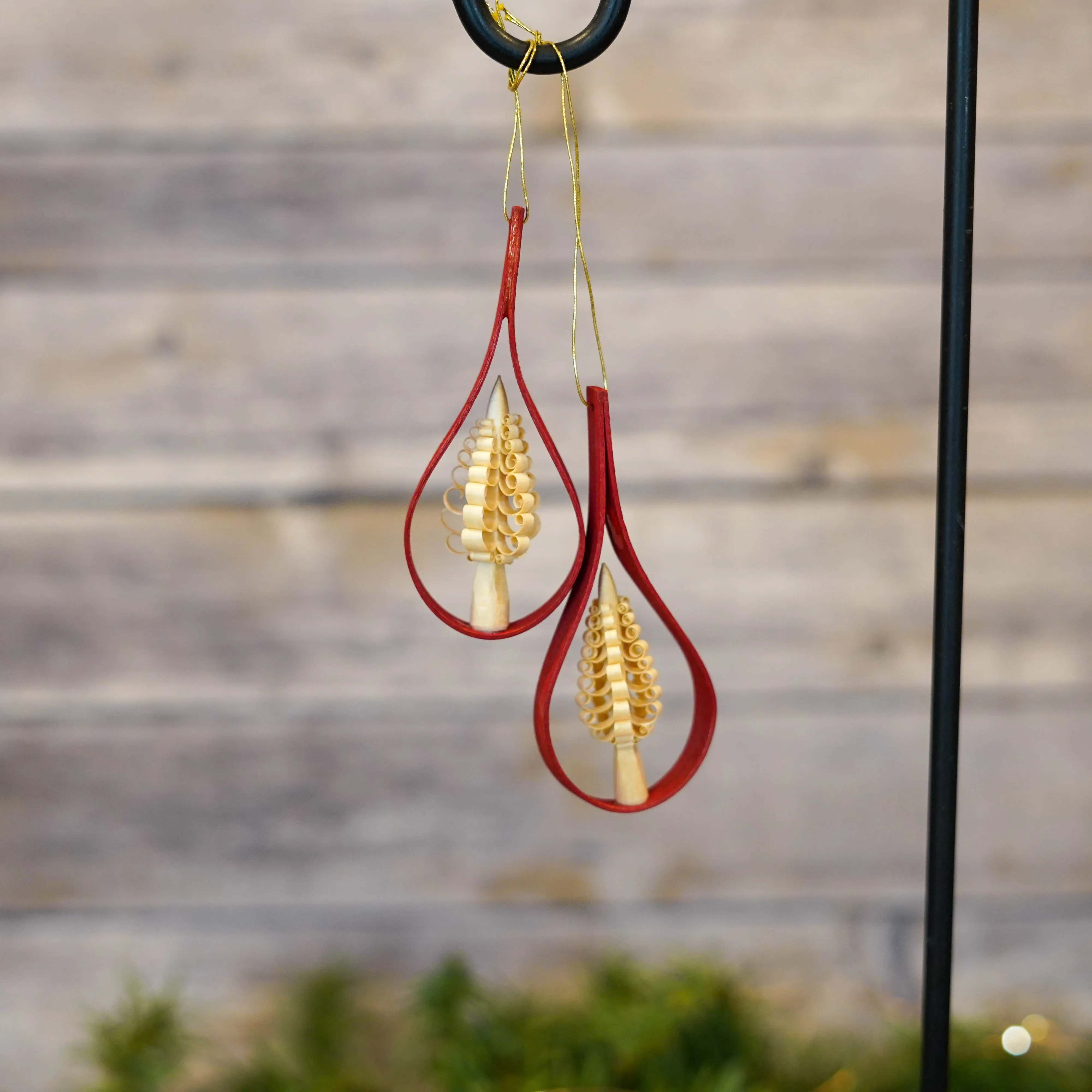 Ornament - Trees in Red Teardrop Shape, Set of 2