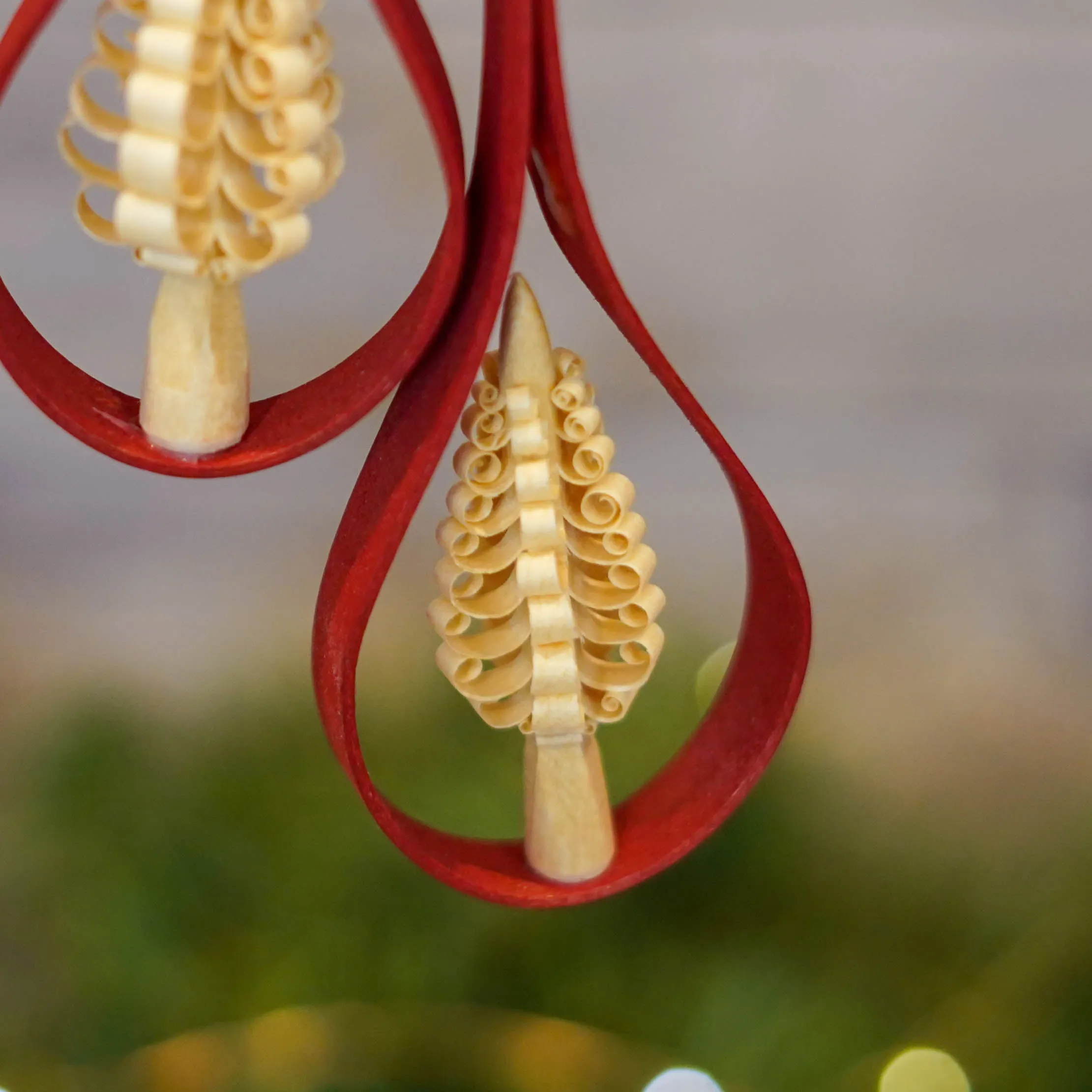 Ornament - Trees in Red Teardrop Shape, Set of 2