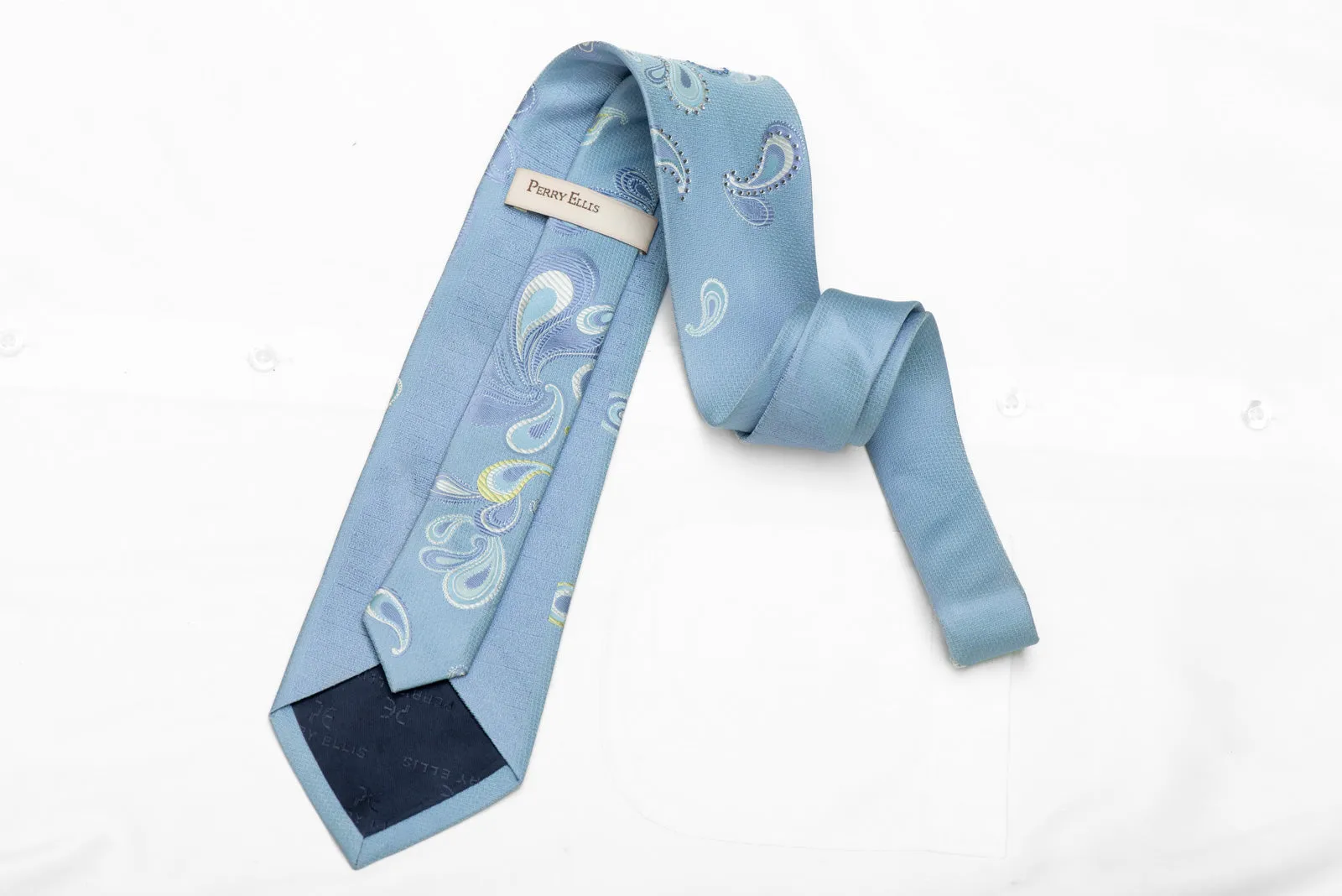 Paisley On Pale Blue Rhinestone Silk Necktie With Silver Sparkles