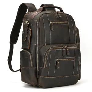 Popular Retro Men's Backpack Crazy Horse Leather Backpack Multi-Functional Cowhide Schoolbag Large Capacity Shiralee Travel Bag