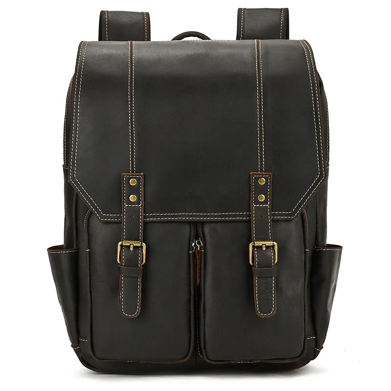 Popular Retro Men's Backpack Crazy Horse Leather Backpack Multi-Functional Cowhide Schoolbag Large Capacity Shiralee Travel Bag