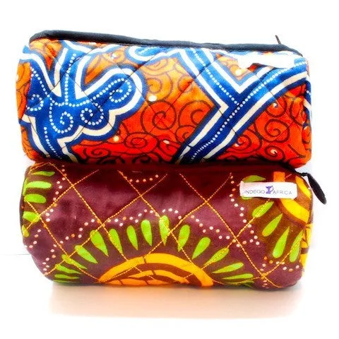 Quilted Pencil Case - Orange & Blue