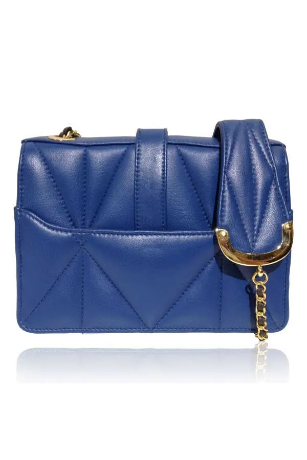 QUILTED SHEEP LEATHER MINI BOX BAG FRENCH BLUE