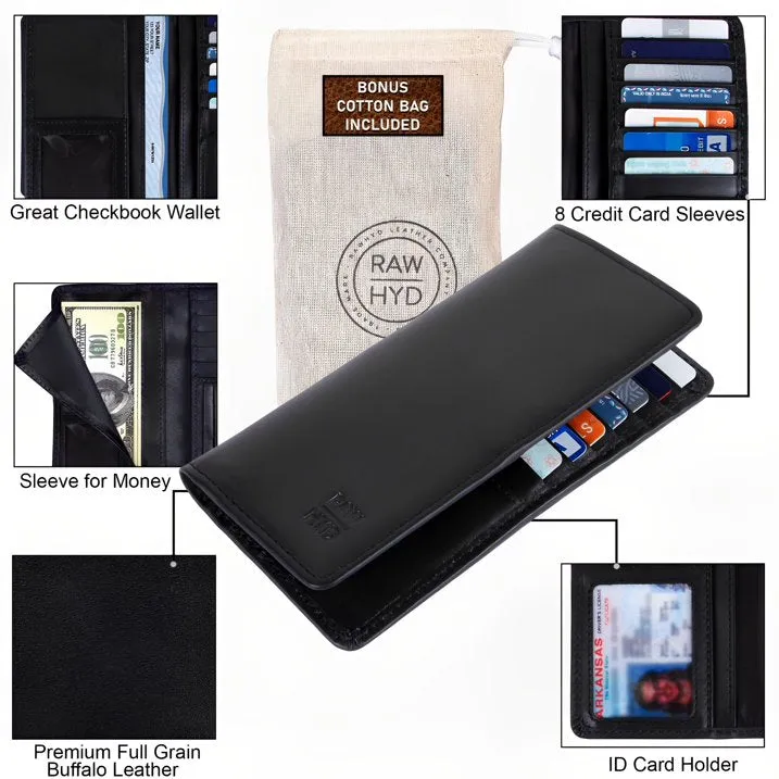 RAWHYD Full Grain Mens Long Leather Wallet | RFID Blocking, Checkbook Wallet - Black