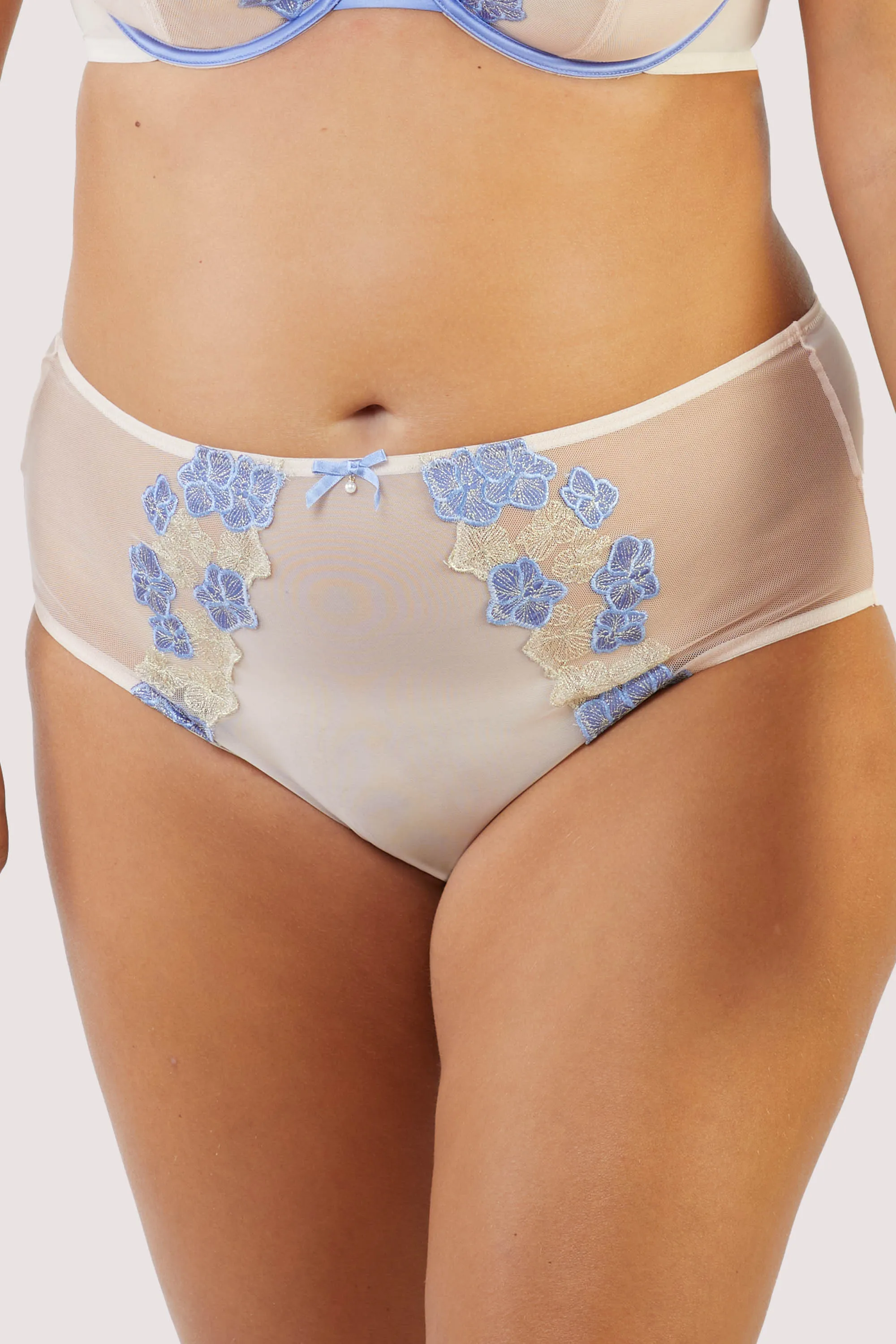 Rayne Gold And Lilac Satin Floral Embroidered High Waisted Brief