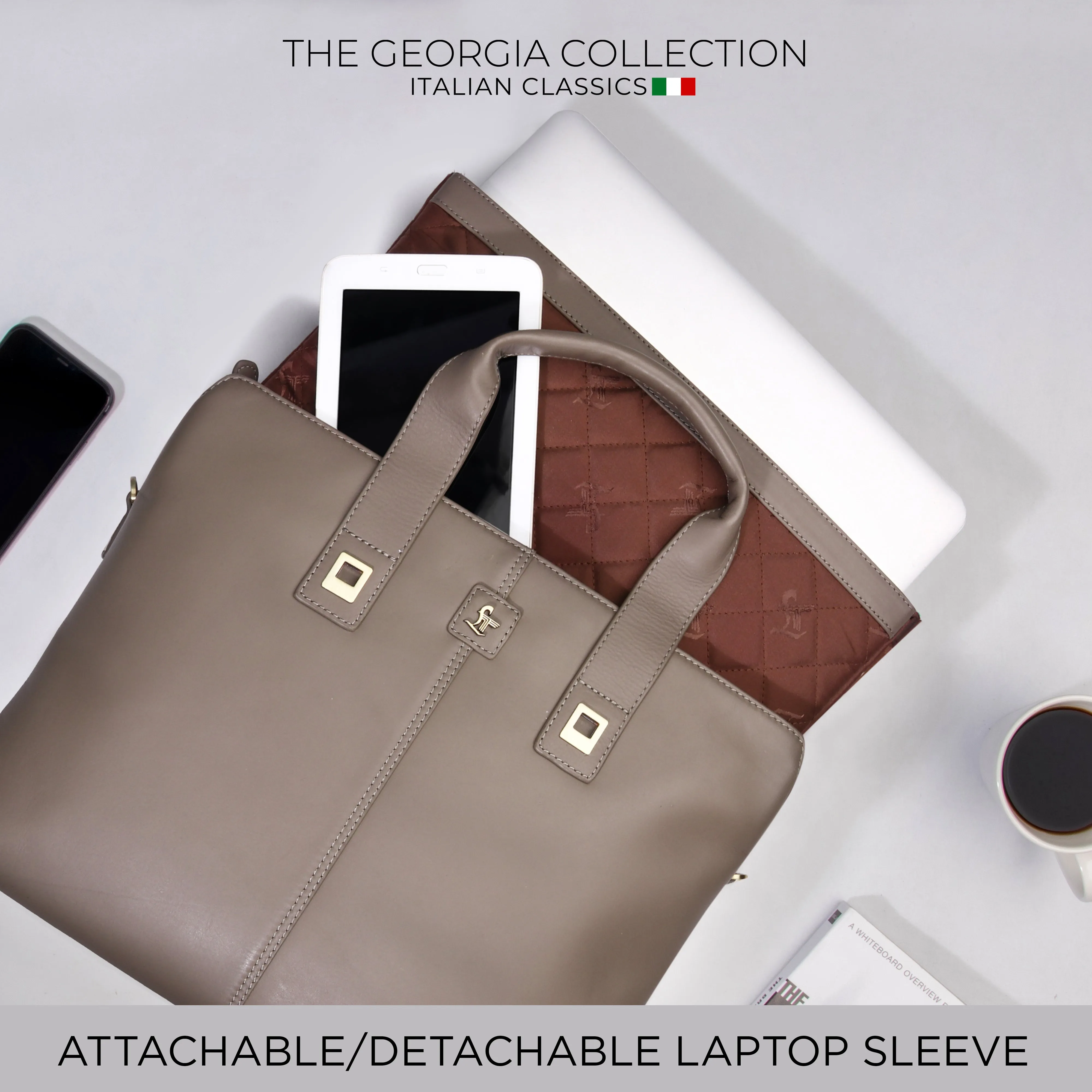 Ready to Ship Luxury Corporate Gift | Georgia Collection | Leather Laptop Bag | For Office Use | Colour - Beige