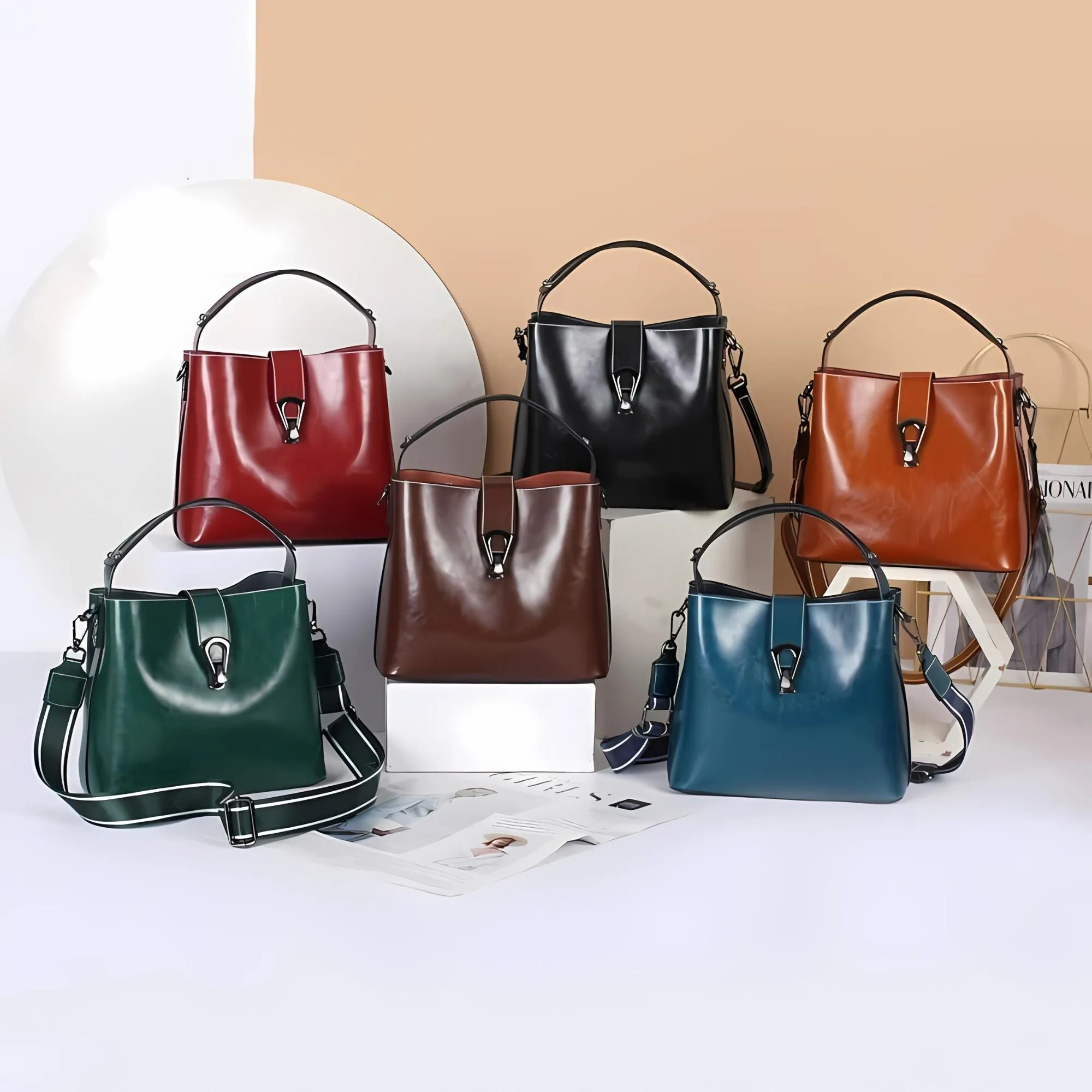 Real Oil Wax Leather Women's Bucket Bag