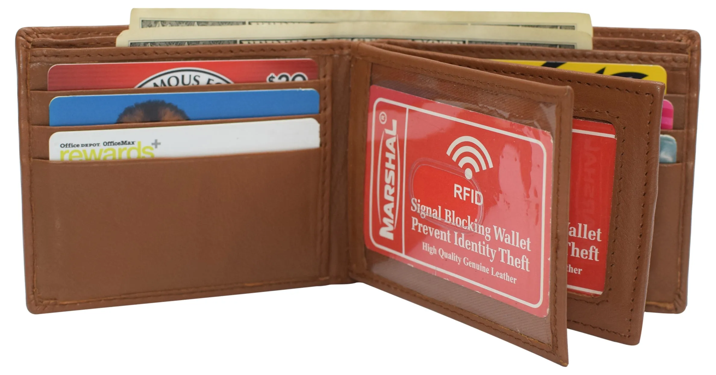 RFID Blocking Men's Bifold Leather Wallet With Double Center Flap And 3 ID Windows