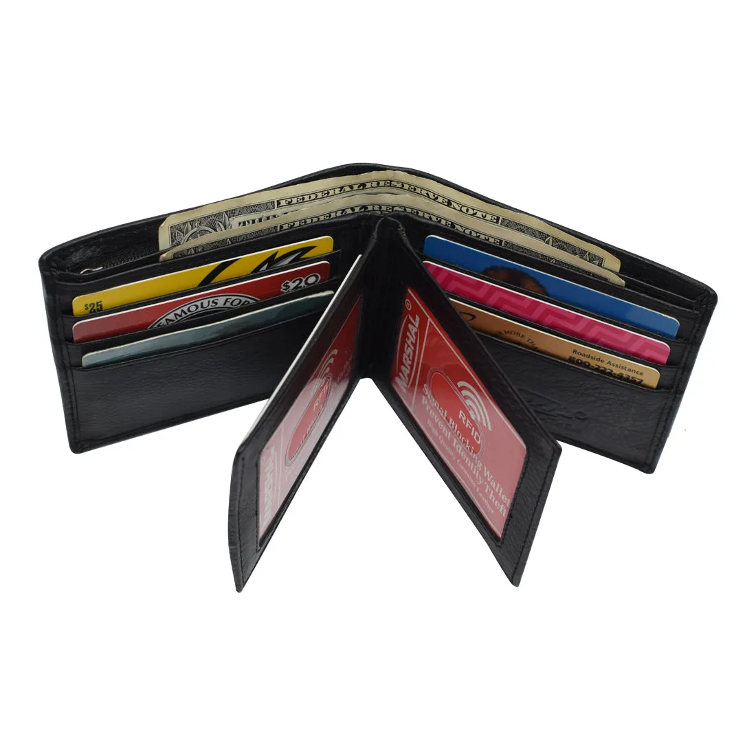 RFID Blocking Men's Bifold Leather Wallet With Double Center Flap And 3 ID Windows