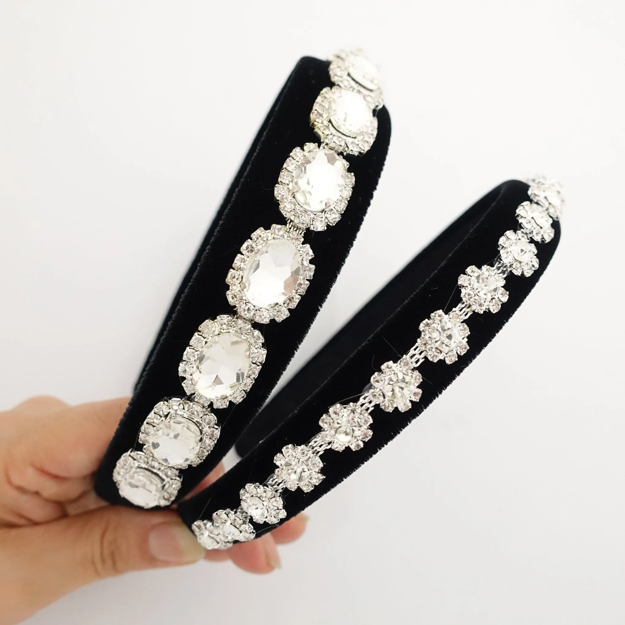 Rhinestone embellished velvet hairband luxury dazzling woman headband