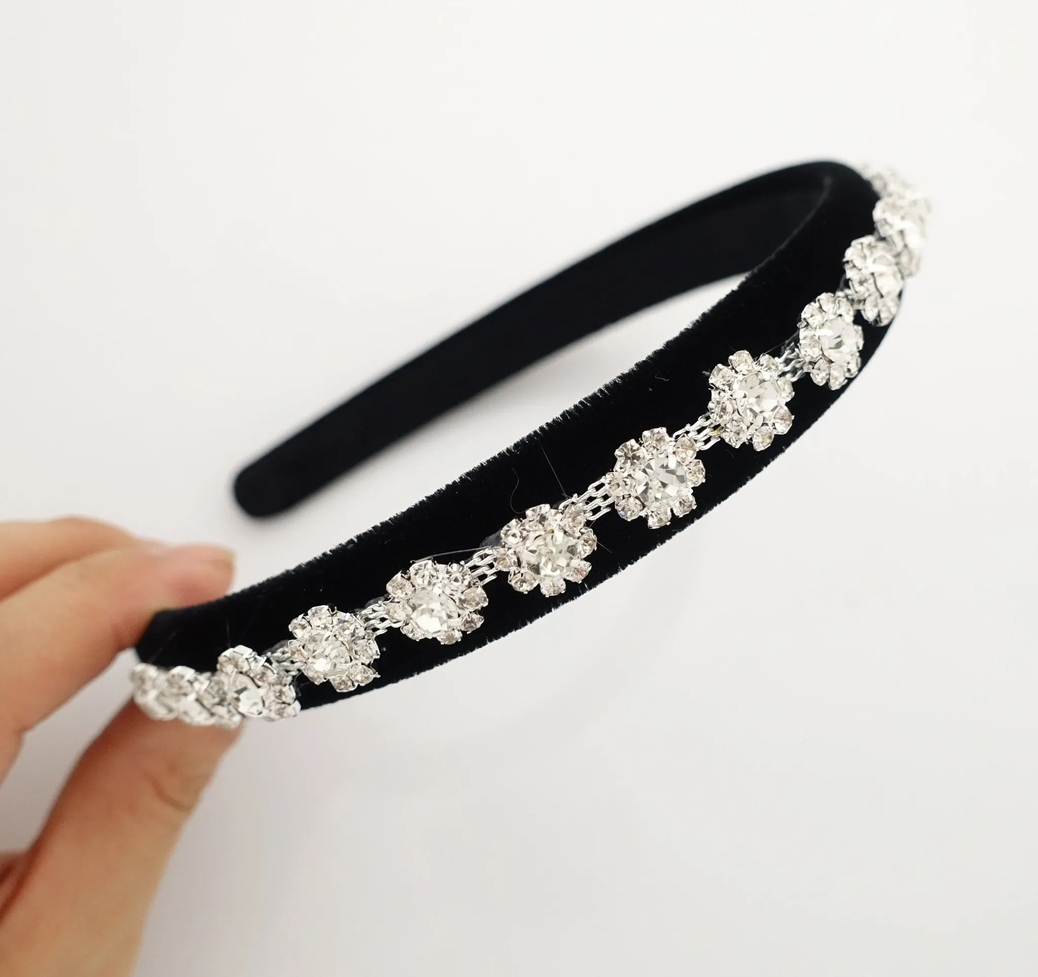 Rhinestone embellished velvet hairband luxury dazzling woman headband