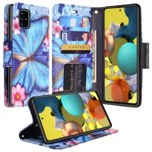 Samsung Galaxy A71 5G Case, Galaxy A71 5G Wallet Case, Wrist Strap Pu Leather Wallet Case [Kickstand] with ID & Credit Card Slots - Blue Butterfly