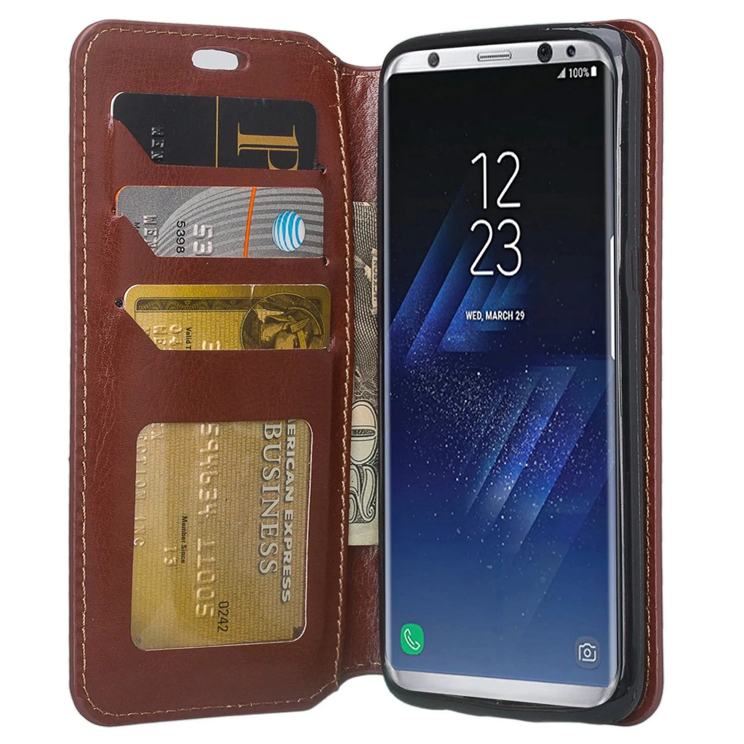 Samsung Galaxy S8 Case, SM-G950 Wallet Case, Pu Leather Wallet Case [Kickstand] with ID & Credit Card Slots - Brown