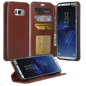 Samsung Galaxy S8 Case, SM-G950 Wallet Case, Pu Leather Wallet Case [Kickstand] with ID & Credit Card Slots - Brown