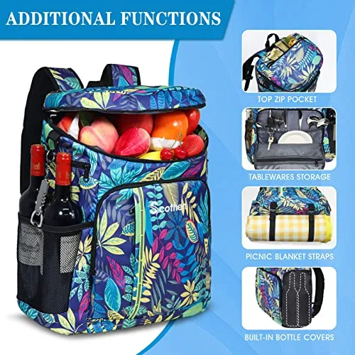 Scothen Cooler Backpack with 12 Ice Packs - Keeps 54 Cans Cold for Up to 24 Hours - Waterproof & Leak Proof Insulated Backpack Cooler -Lightweight Bookbag Cooler for Men Women Beach Hiking Camping