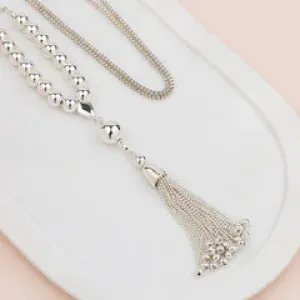 Silver Bead & Tassel Necklace**