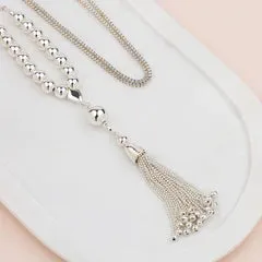 Silver Bead & Tassel Necklace**