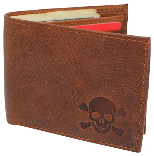 Skull Bone RFID Blocking Real Leather Bifold Classic Wallet for Men