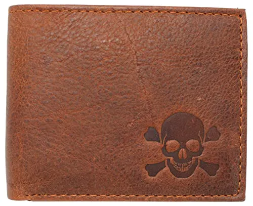 Skull Bone RFID Blocking Real Leather Bifold Classic Wallet for Men