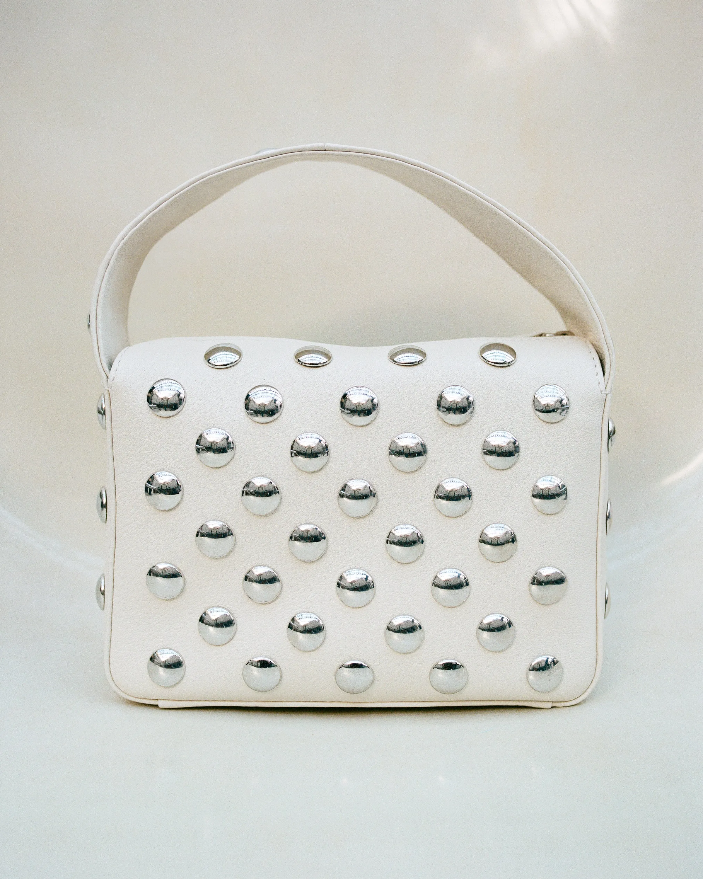 Small Elena Bag in Off-White Leather with Studs