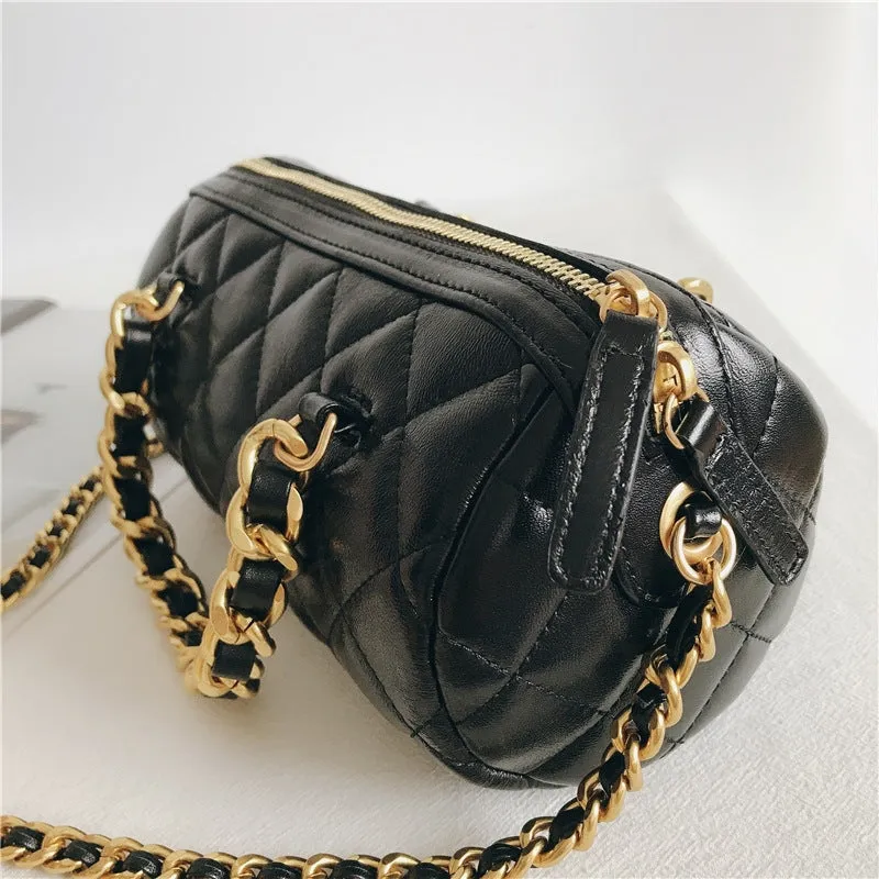 Small Quilted Leather Top Handle Cross Body Bag