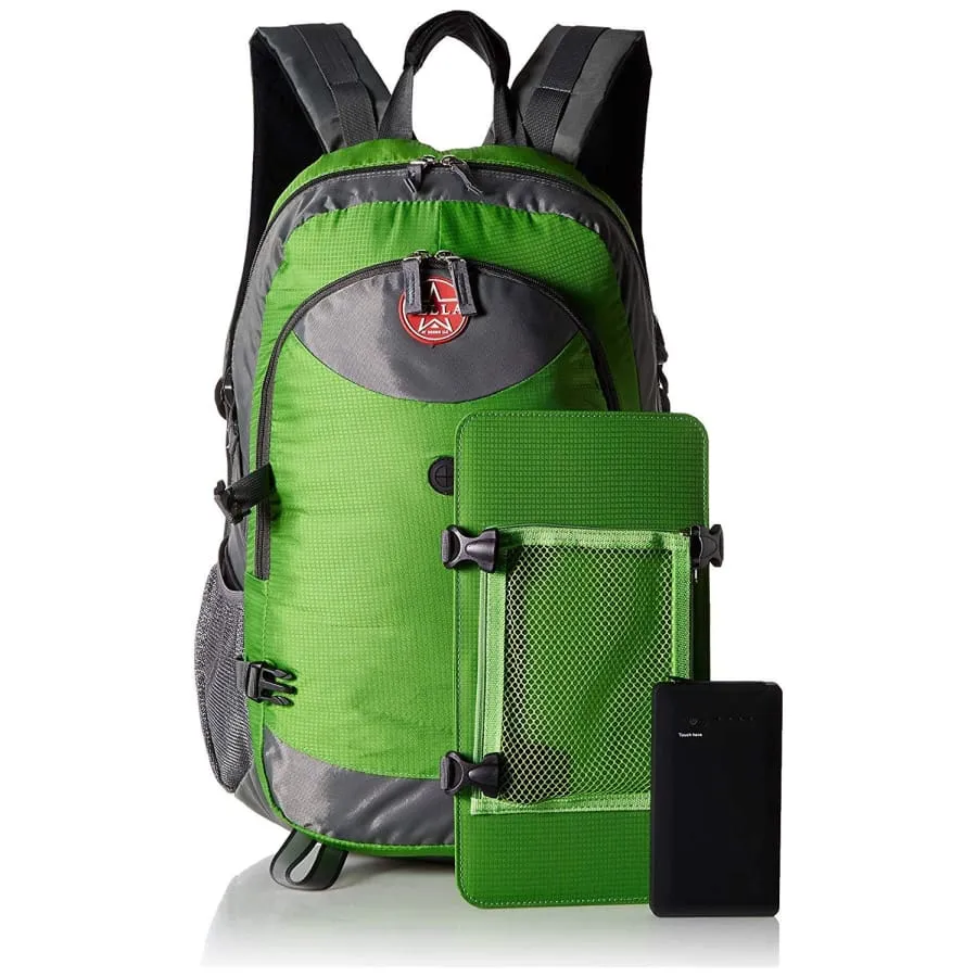 Solar system Backpack 45L with Power Bank Charger 6.5W color Neon Green