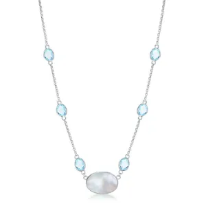 SS Oval Blue Topaz and Mother Of Pearl Necklace