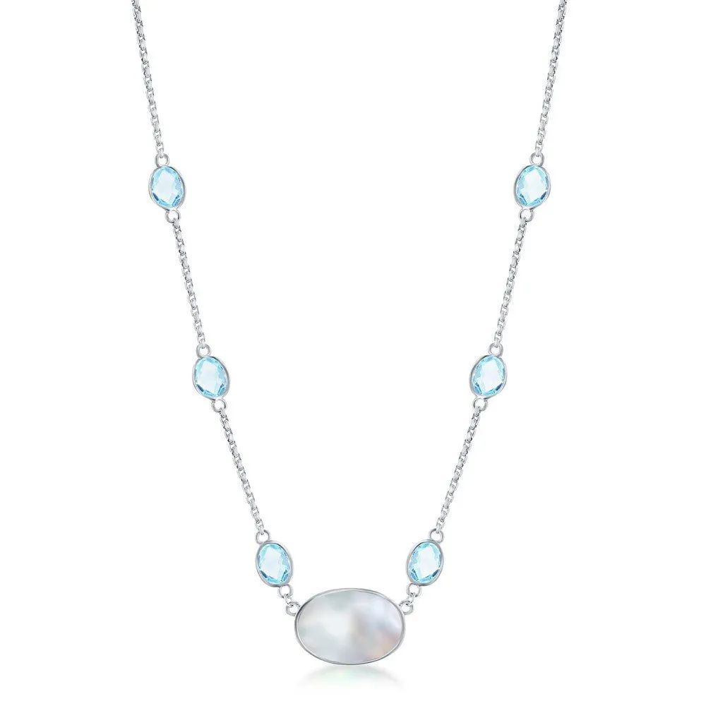 SS Oval Blue Topaz and Mother Of Pearl Necklace