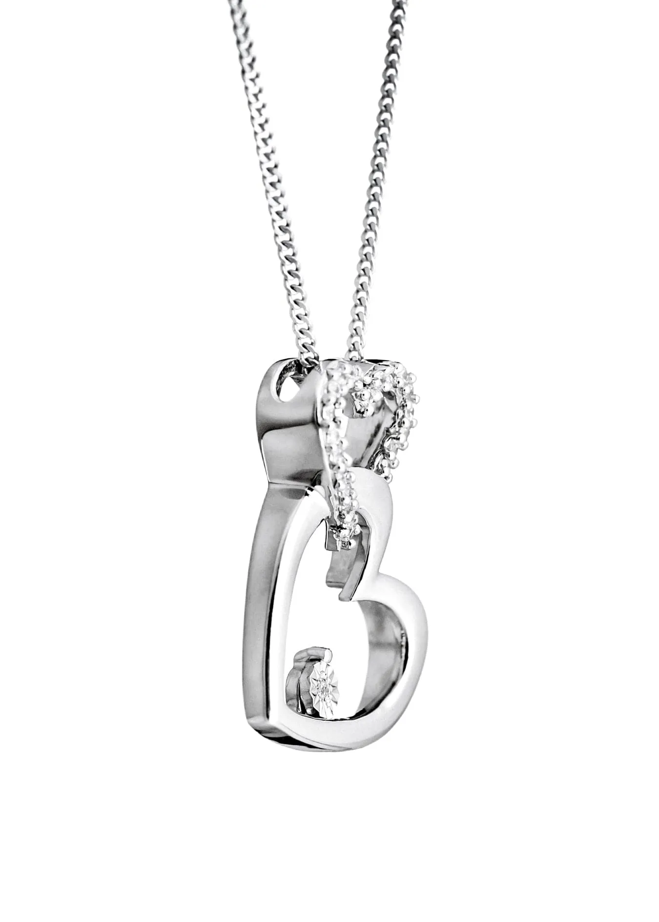 Sterling Silver Diamond Interlocking Hearts Pendant