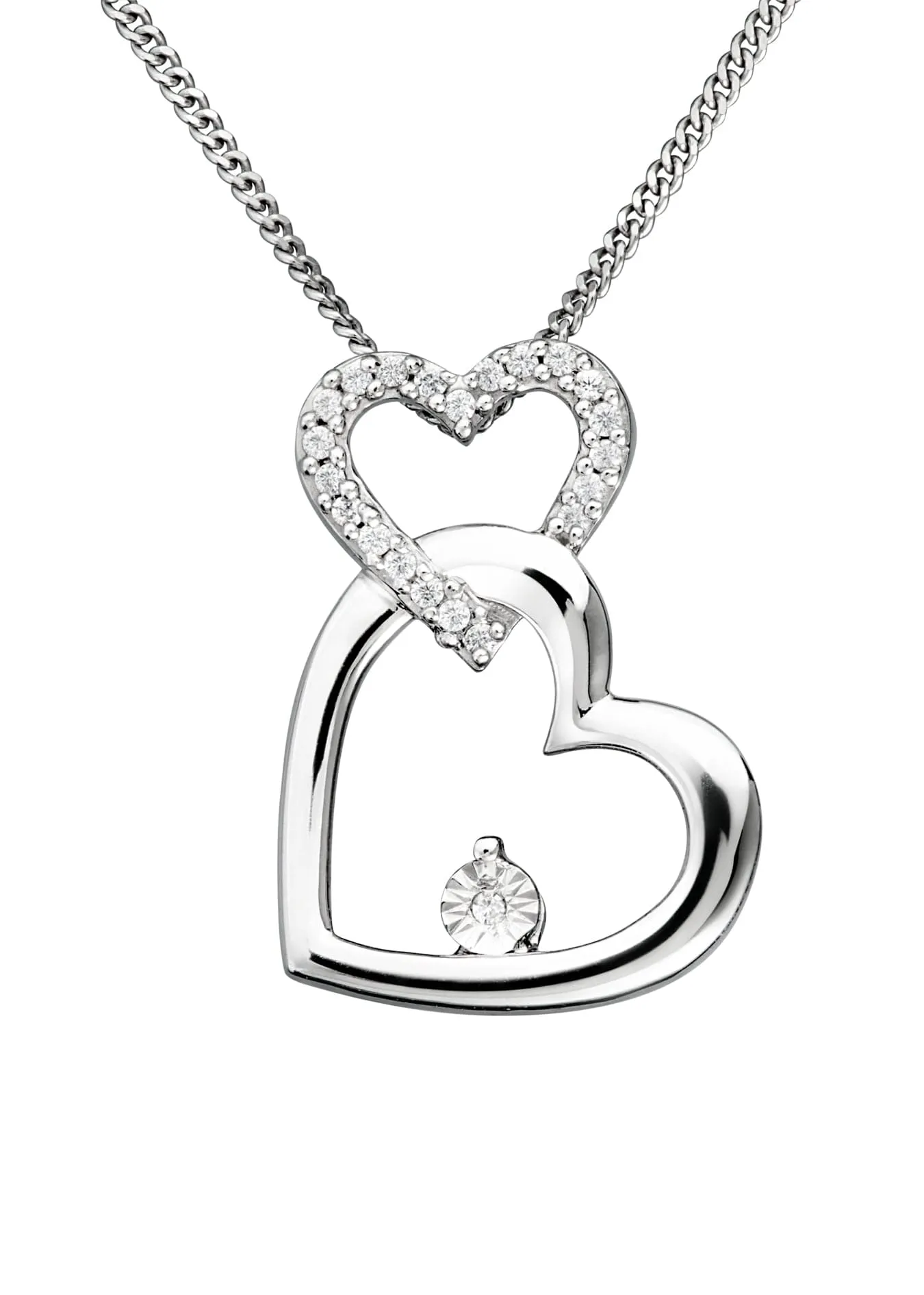 Sterling Silver Diamond Interlocking Hearts Pendant