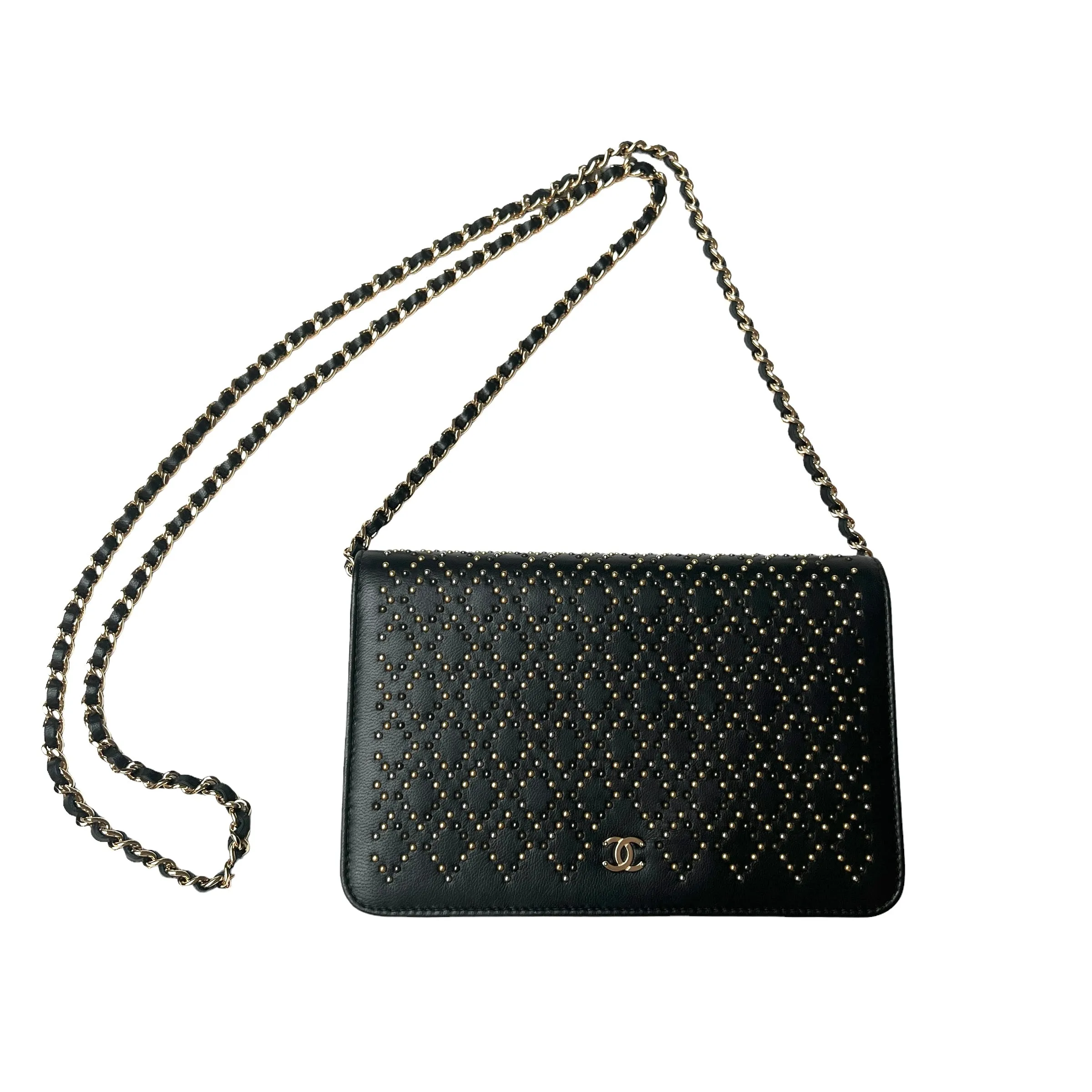 Studded Black Wallet on Chain