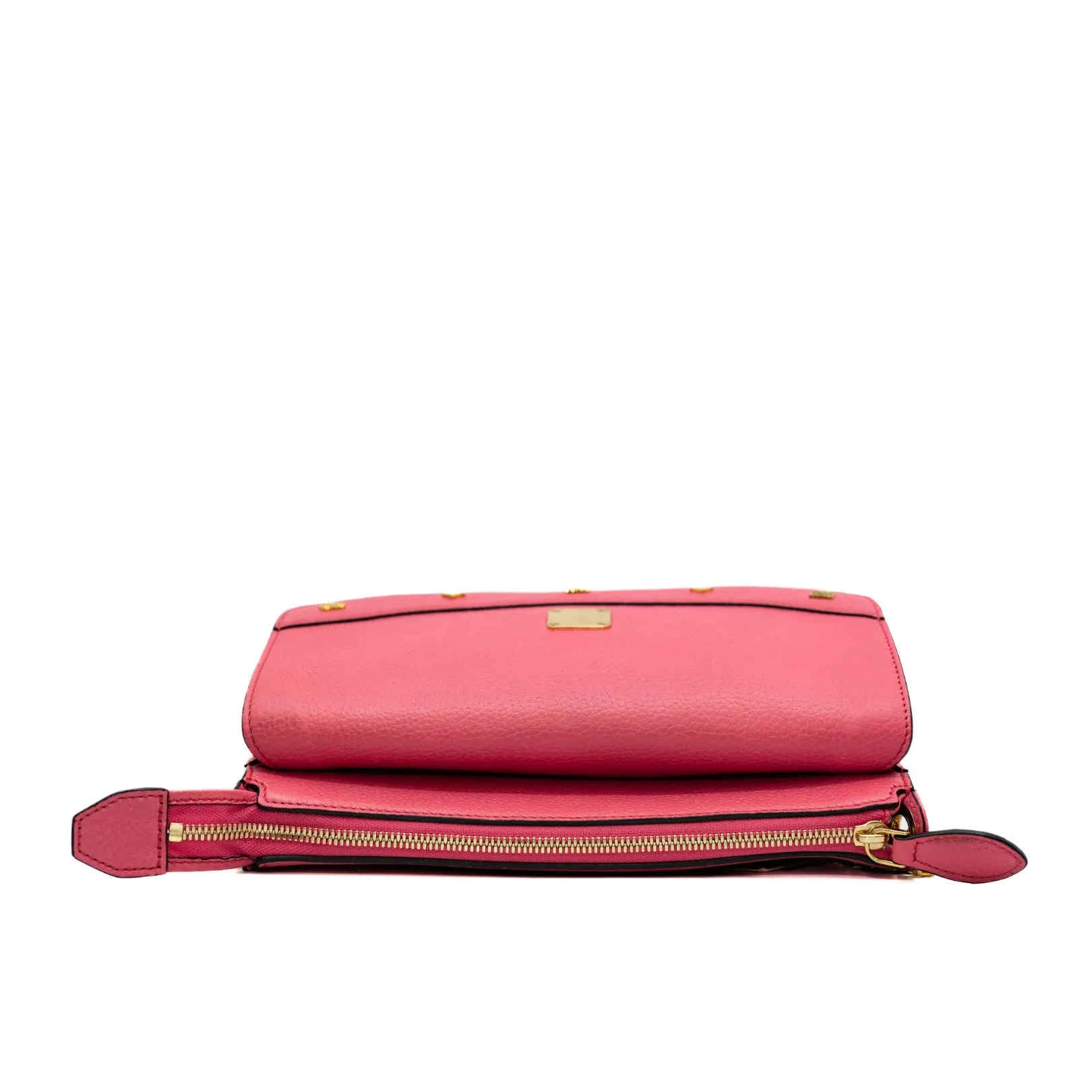 Studded Flap Shoulder Bag  Leather Pink GHW