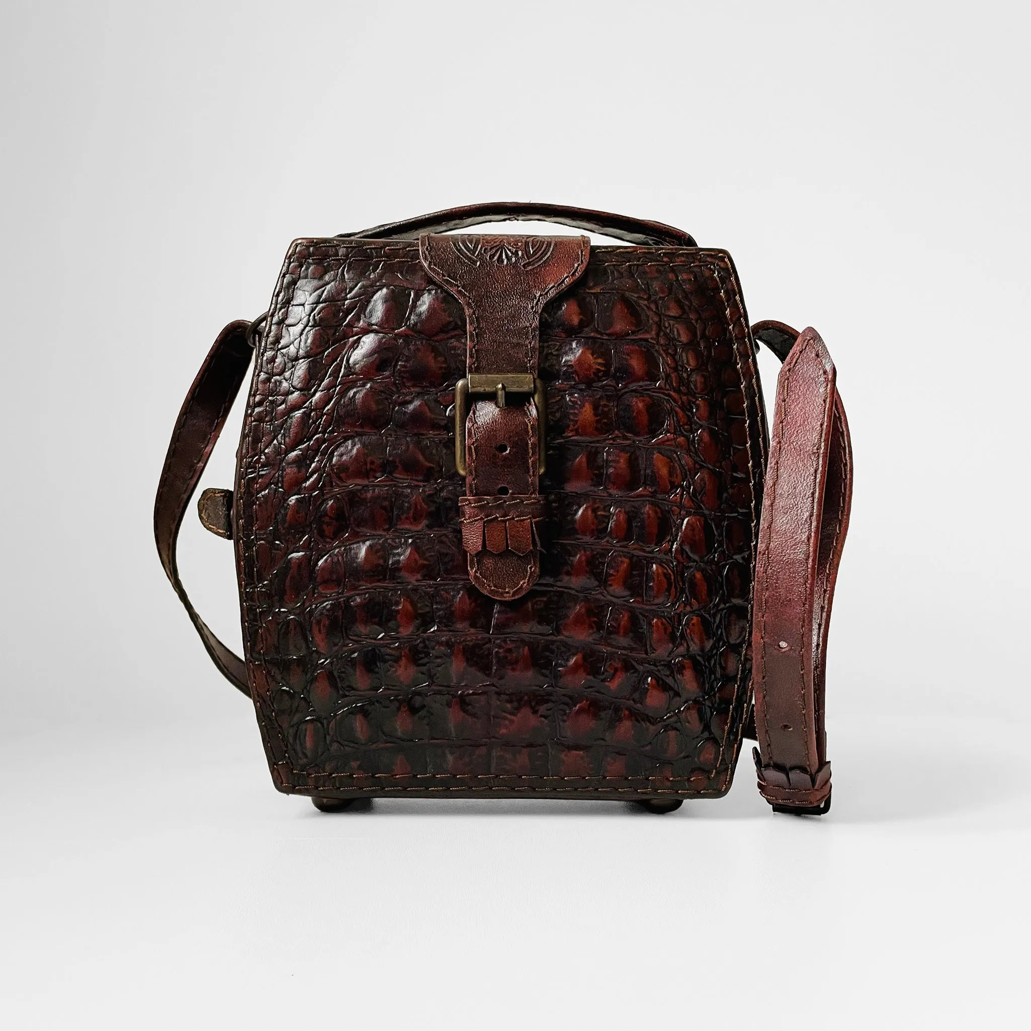 Textured Leather Structured Crossbody Satchel